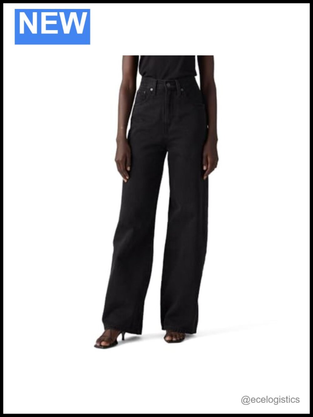 High Rise Baggy Straight Leg Jeans with Back Adjusters Cotton Non-Stretch